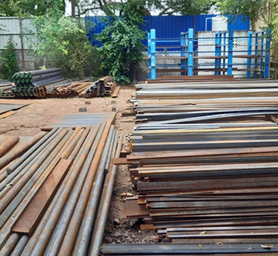 Steel H-beams stacked