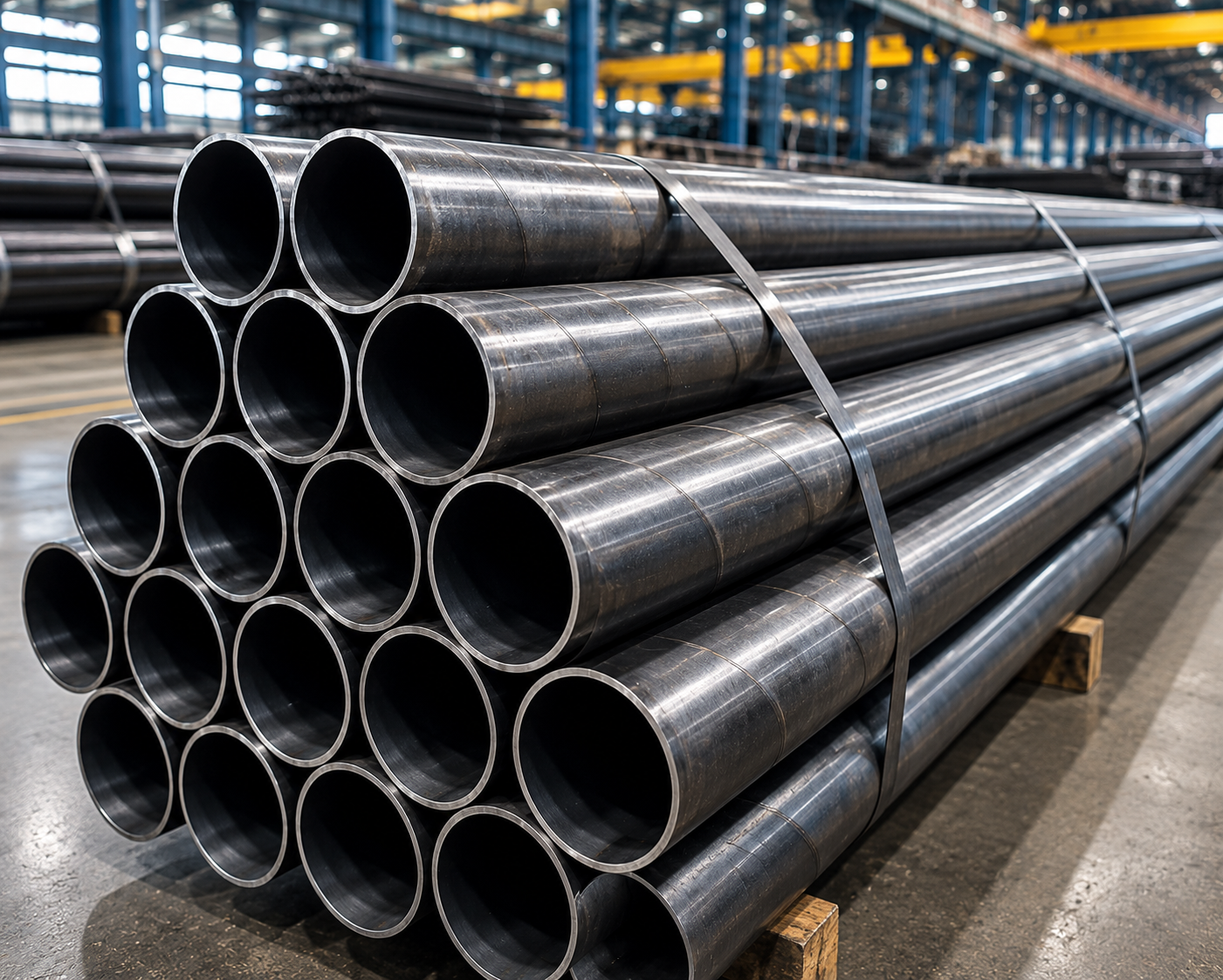 Steel pipes in warehouse
