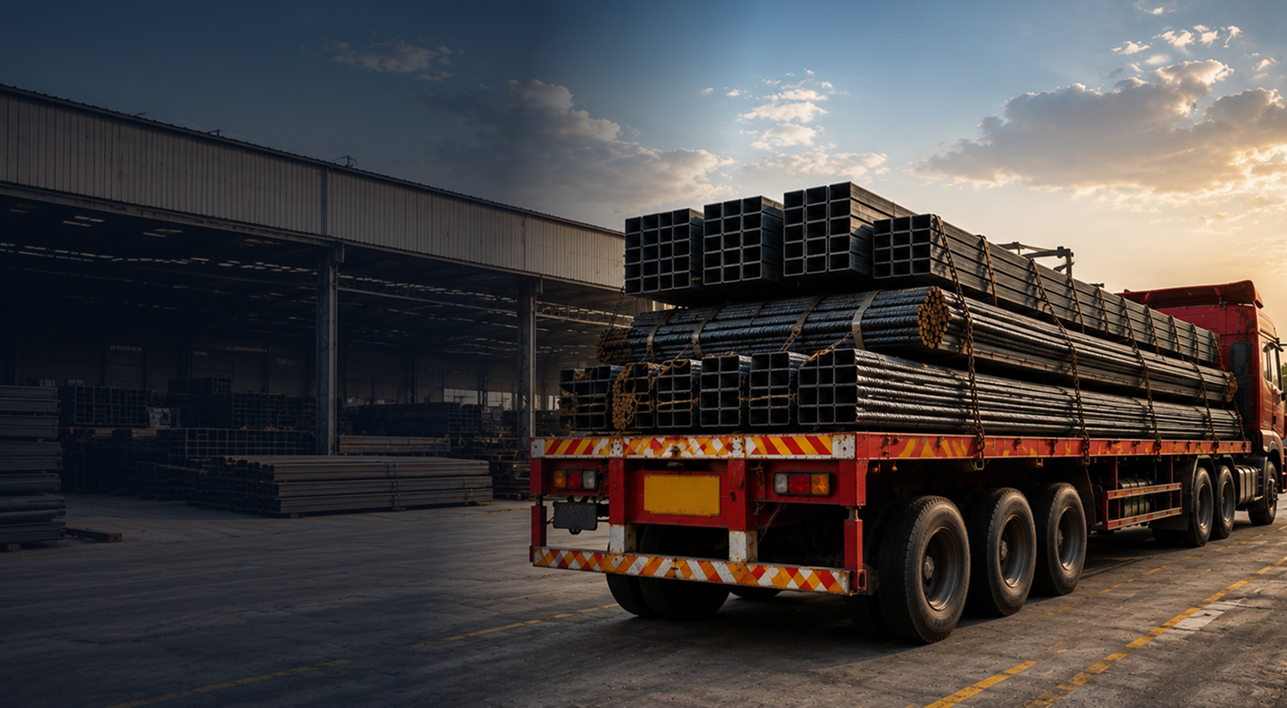 Steel loaded delivery truck
