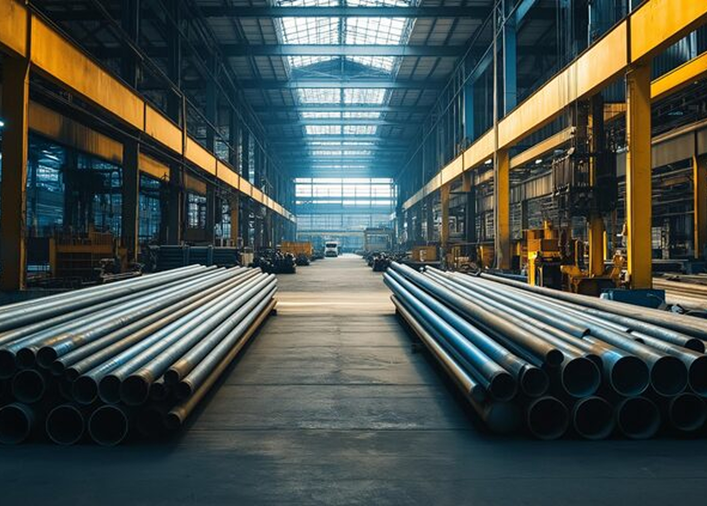 Steel products inside warehouse